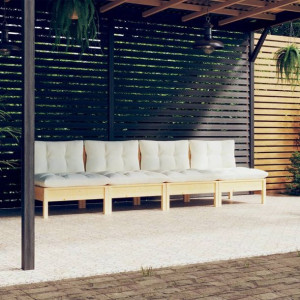 Lumarko 4-osobowa sofa ogrodowa z kremowymi poduszkami, drewno sosnowe!