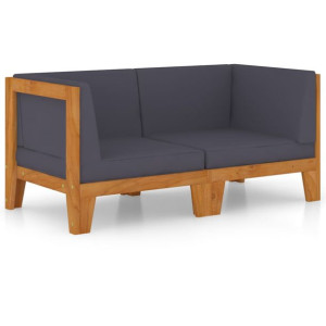 2-osobowa sofa z ciemnoszarymi poduszkami, drewno