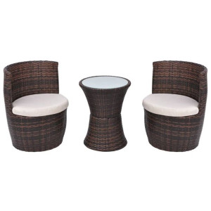 3-cz. zestaw mebli bistro z poduszkami, rattan PE,