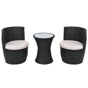 3-cz. zestaw mebli bistro z poduszkami, rattan PE,