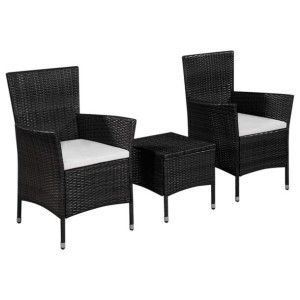 3-cz. zestaw mebli bistro, rattan PE, czarny