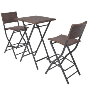 3-cz. zestaw składanych mebli bistro, stal, rattan