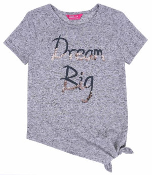 Szara, aymetryczna bluzka z wiązaniem DREAM BIG