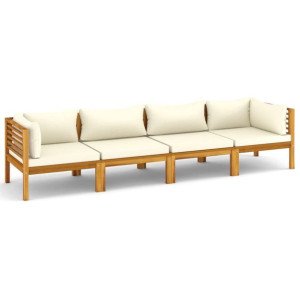 4-osobowa sofa ogrodowa, kremowe poduszki, drewno