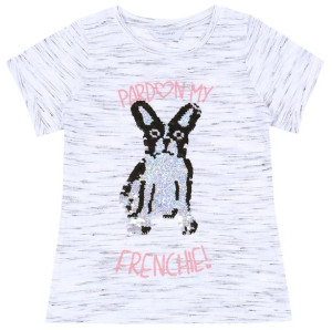 Biała, melanżowa koszulka/t-shirt, cekinowy Buldog PRIMARK