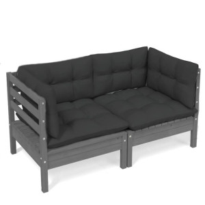 2-osobowa sofa ogrodowa z antracytowymi poduszkami, sosnowa