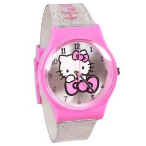 Srebrno-różowy zegarek dziecięcy Hello Kitty