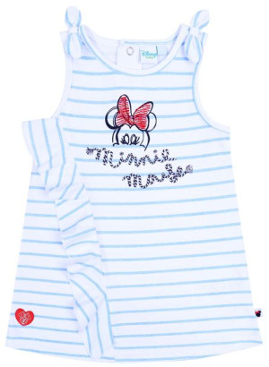 Biała sukienka niemowlęca w niebieskie paski MINNIE Disney
