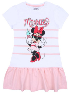 Biało-morelowa, letnia sukienka z krótkim rękawem Myszka Minnie