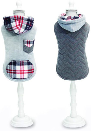 Szara, dwustronna bluza w kratkę dla psa 35, 45, 50 cm