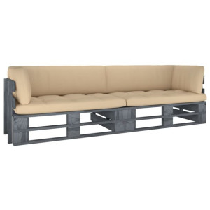Sofa 2-osobowa z palet, z poduszkami, szara, drewn