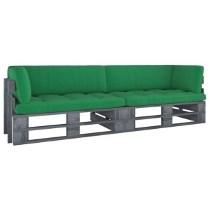 Sofa 2-osobowa z palet, z poduszkami, szara, drewn