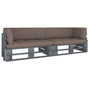 Sofa 2-osobowa z palet, z poduszkami, szara, drewn