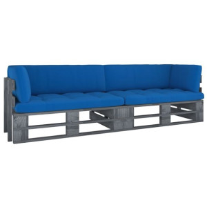 Sofa 2-osobowa z palet, z poduszkami, szara, drewn