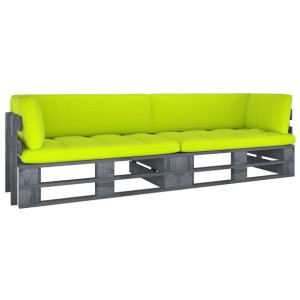 Sofa 2-osobowa z palet, z poduszkami, szara, drewn