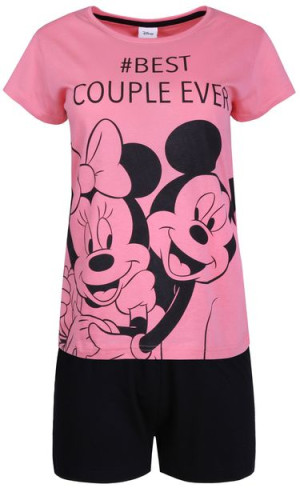 Krótka piżama damska różowo-czarna z motywem Myszki Mickey