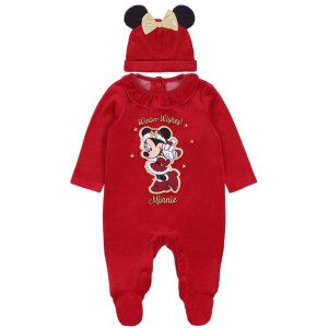 Świąteczny, czerwony komplet niemowlęcy pajacyk + czapka Myszka Minnie, cer