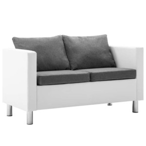 Sofa 2-osobowa obita sztuczną skórą, biało-jasnoszara