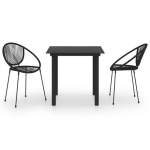 3-częściowy zestaw mebli ogrodowych, rattan PVC, czarny
