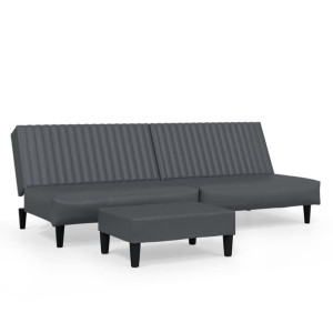 2-osobowa sofa z podnóżkiem, szara, sztuczna skóra