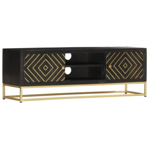 Szafka pod TV, czarno-złota, 120x30x40 cm, lite drewno mango