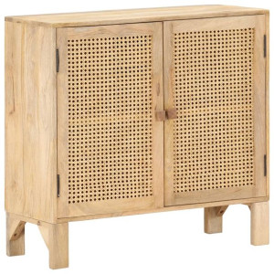 Szafka, 80x30x73 cm, lite drewno mango i naturalna trzcina