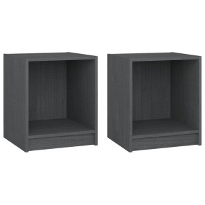 Szafki nocne, 2 szt., szare, 35,5x33,5x41,5 cm, drewno sosnowe