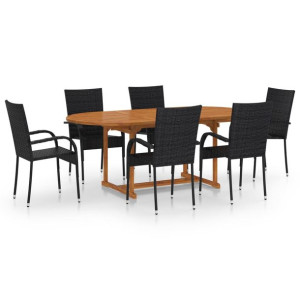7-częściowy zestaw mebli ogrodowych, polirattan, czarny
