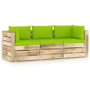 Ogrodowa sofa 3-os z poduszkami, impregnowane na zielono drewno