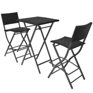 3-cz. zestaw składanych mebli bistro, stal, rattan