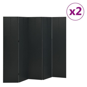 Parawany 5-panelowe, 2 szt., czarne, 200x180 cm, stalowe