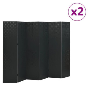 Parawany 6-panelowe, 2 szt., czarne, 240x180 cm, stalowe