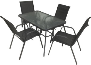 Zestaw Mebli Do Ogrodu Majorka 4x Krzesła + Stół Majorka Duo 120x70 Czarny
