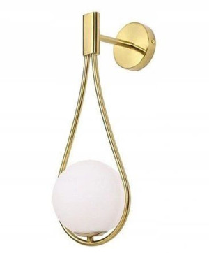 Lampa Ścienna Kinkiet Szklany Kula Mleczna Gold