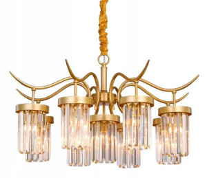 Lampa Sufitowa Wisząca Metal Kryształ Złota 9xe27