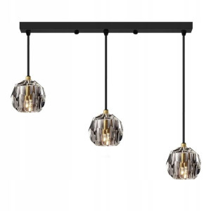 Lampa Wisząca 3 Kryształowa Metal Czarny Glamour