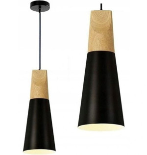 Lampa Wisząca Metal Drewno Loft Scandi B Czarna
