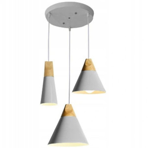 Lampa Wisząca Drewno Industrial Scandi 3cpr Szara