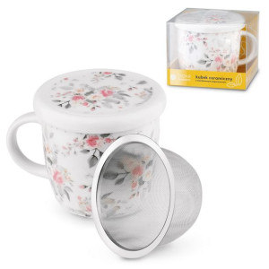 Kubek porcelanowy z zaparzaczem nierdzewnym Tadar Różyczki 320 ml