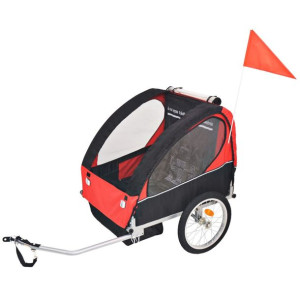 Rowerowa przyczepka dla dzieci, czerwono-czarna, 30 kg