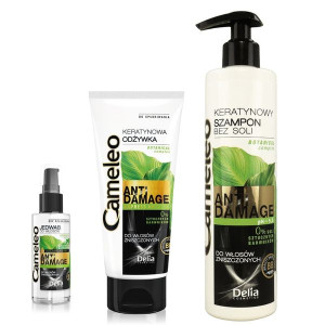 DELIA CAMELEO Zestaw ANTI DAMAGE 3w1 szampon, odżywka, jedwab Nowy Delia Co