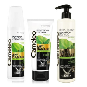 DELIA CAMELEO Zestaw ANTI DAMAGE 3w1 szampon, odżywka, keratyna spray Nowy