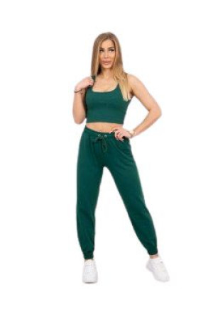 Komplet Damski Dres Top + Luźne Spodnie Zielony