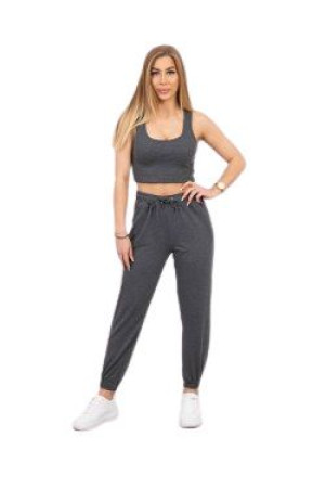 Komplet Damski Dres Top + Luźne Spodnie Grafitowe