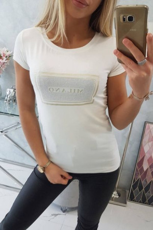 Bluzka T-shirt Koszulka Damska Z Krótkim Rękawem Ecru