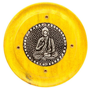 Drewniana podstawka do kadzidełek BUDDA Żółta