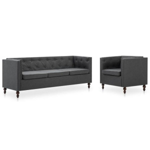 Zestaw mebli w stylu Chesterfield, 2 szt., tkanina, ciemnoszare