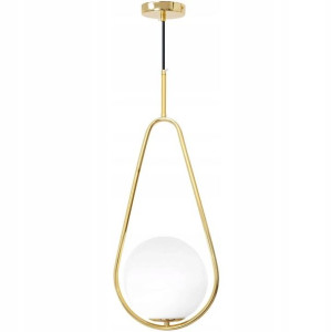 Lampa Sufitowa Wisząca Szklana Kula Biała Złota