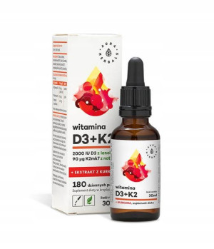 Aura Herbals Witamina K2 MK-7 + D3 + Kurkuma 30 ml