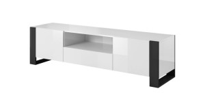 Szafka RTV NUNKI 180 cm biały połysk / czarny połysk